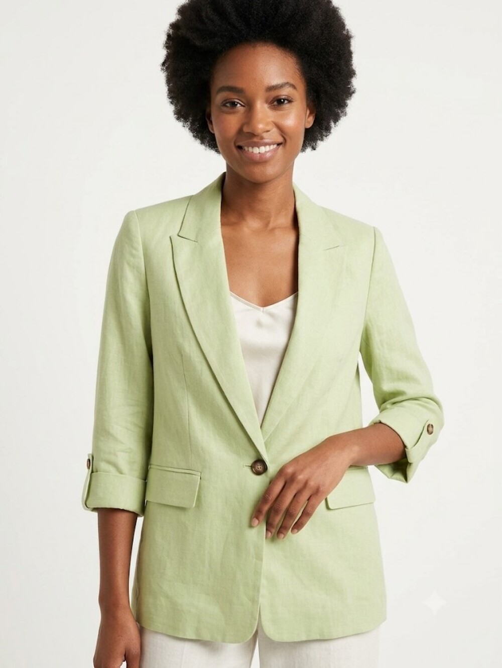 Ophelia Roe Womens Light Green Single-Button Linen Blend Blazer - Picture 14 of 16